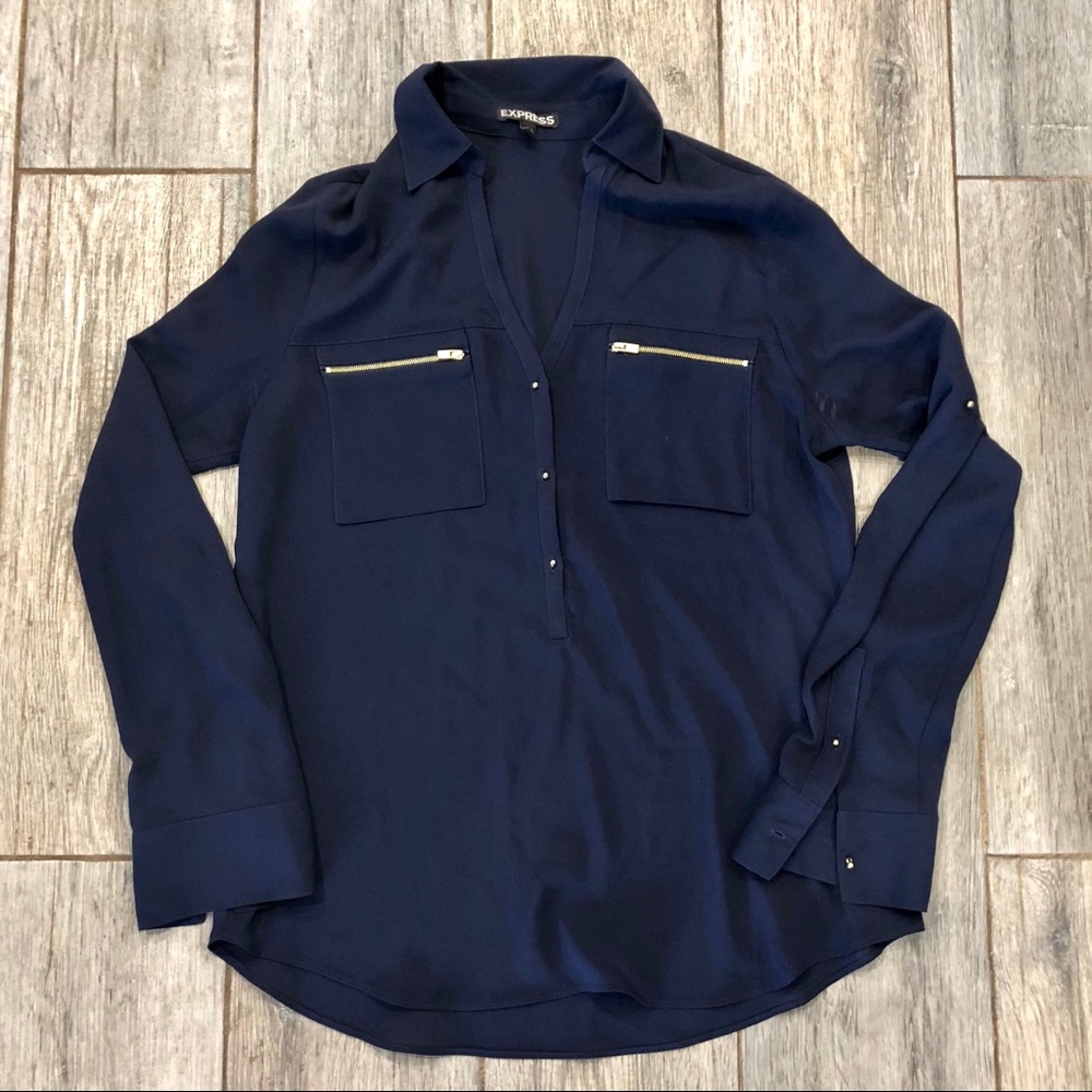 COPY / Hold Express Navy Zip Pocket Portofino Blouse